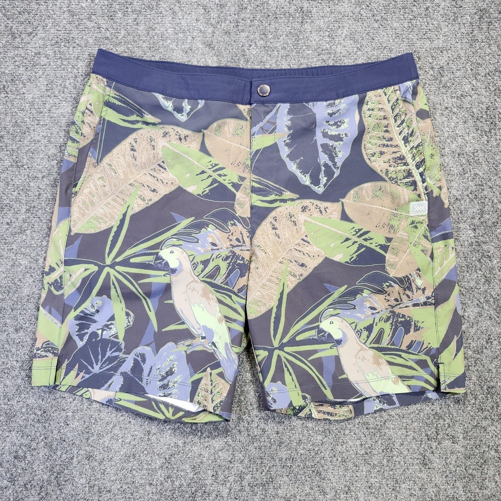Rhone Swim Trunks Mens Large Multicolor Parrot Tropical Print Elastic‎ Waist